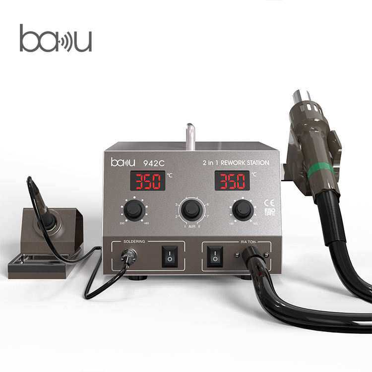 巴酷BA-942C电烙铁热风枪2合1数显电焊台手机主板维修调温拆焊台