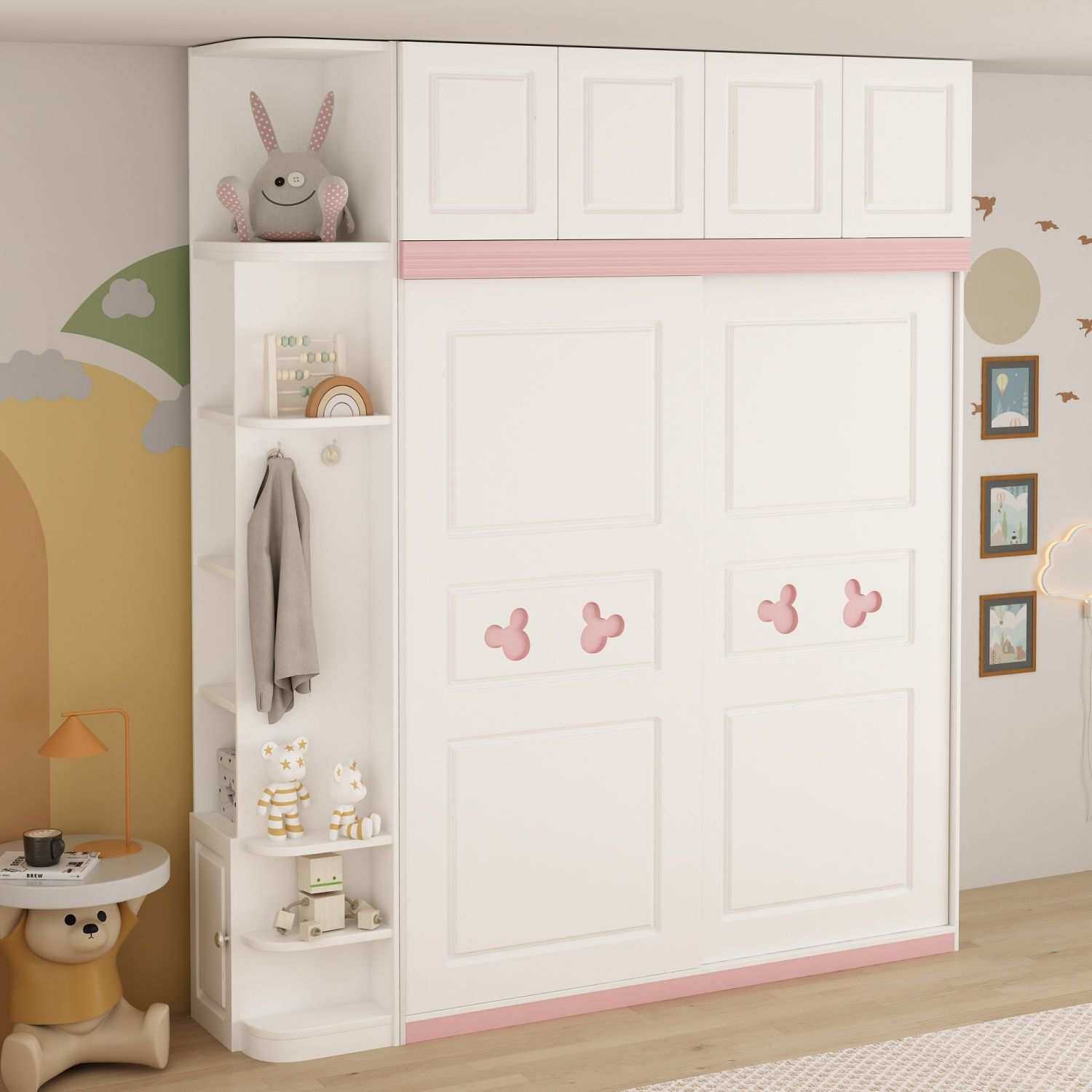 移门衣柜推拉门衣柜儿童房厨柜宝宝儿童衣柜儿童公主风卡通实木