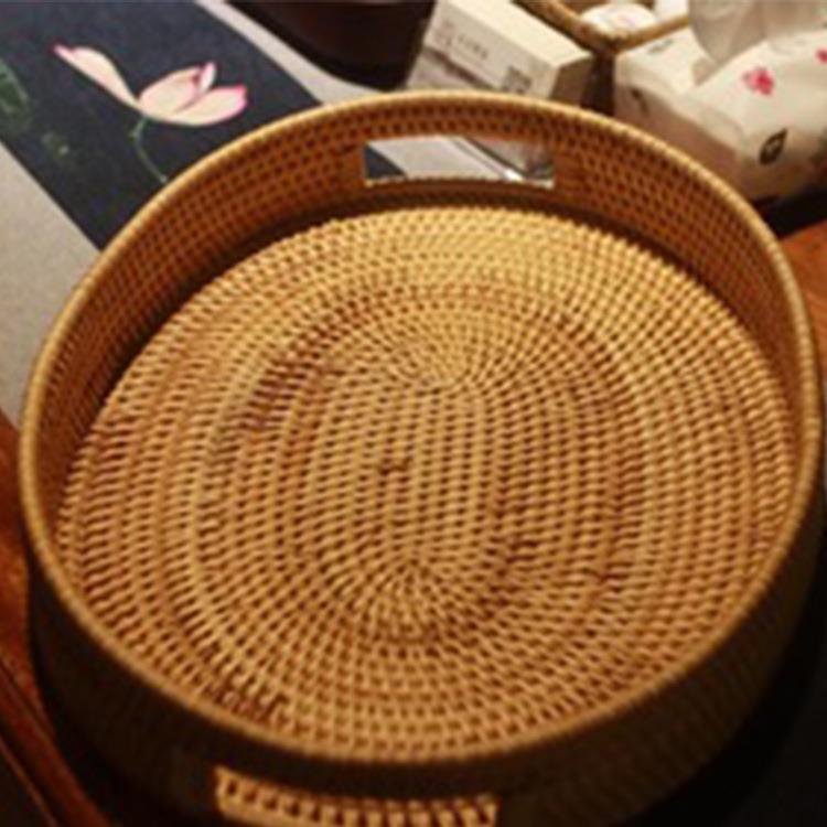 藤编家具果篮茶点心收纳盘纯手工茶杯托盘茶几藤编收纳筐