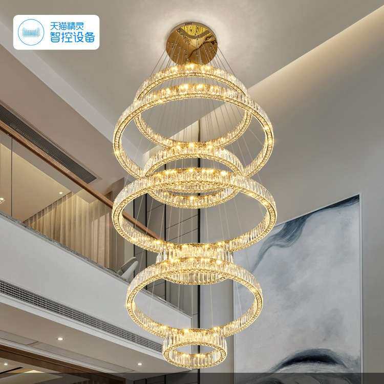 复式楼大吊灯现代轻奢别墅创意客厅灯酒店大堂售楼部loft楼梯吊灯