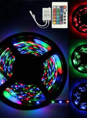 3528RGB七彩色高亮灯带套装软灯条 防水300珠 24W电源 24键调光器