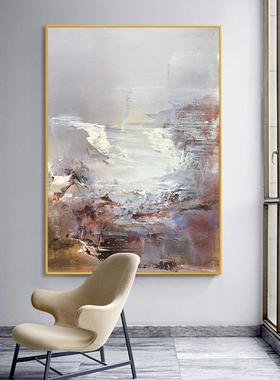 现代简约橙色装饰画玄关挂画入门壁画走廊过道竖版轻奢抽象油画