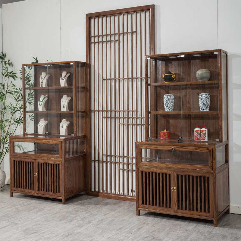 珠宝展示柜榆木榫卯中式复古钱币玉器玻璃柜古董陈列柜壁柜其他