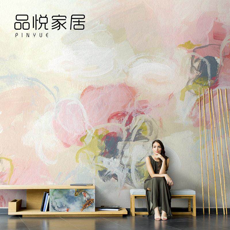 北欧抽象手绘花朵花卉壁纸创意客厅电视背景墙纸壁画卧室无缝墙布