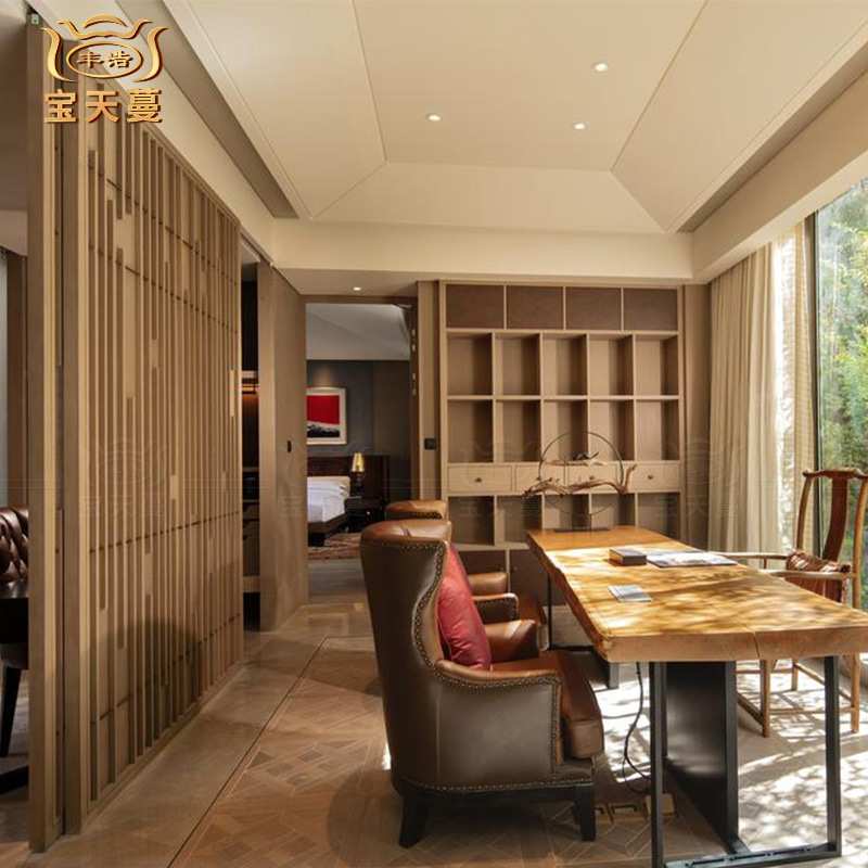 酒店客房固装家具 实木珊栏墙面木饰面板 床背景软包硬包