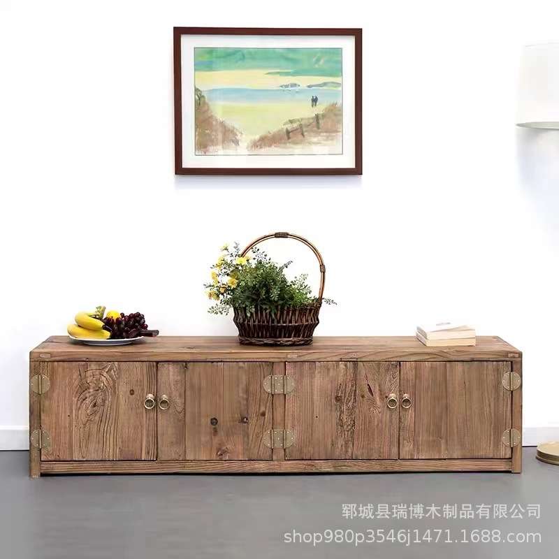 老榆木电视柜现代中式客厅矮柜别墅复古艺术地柜轻奢三组合套件柜