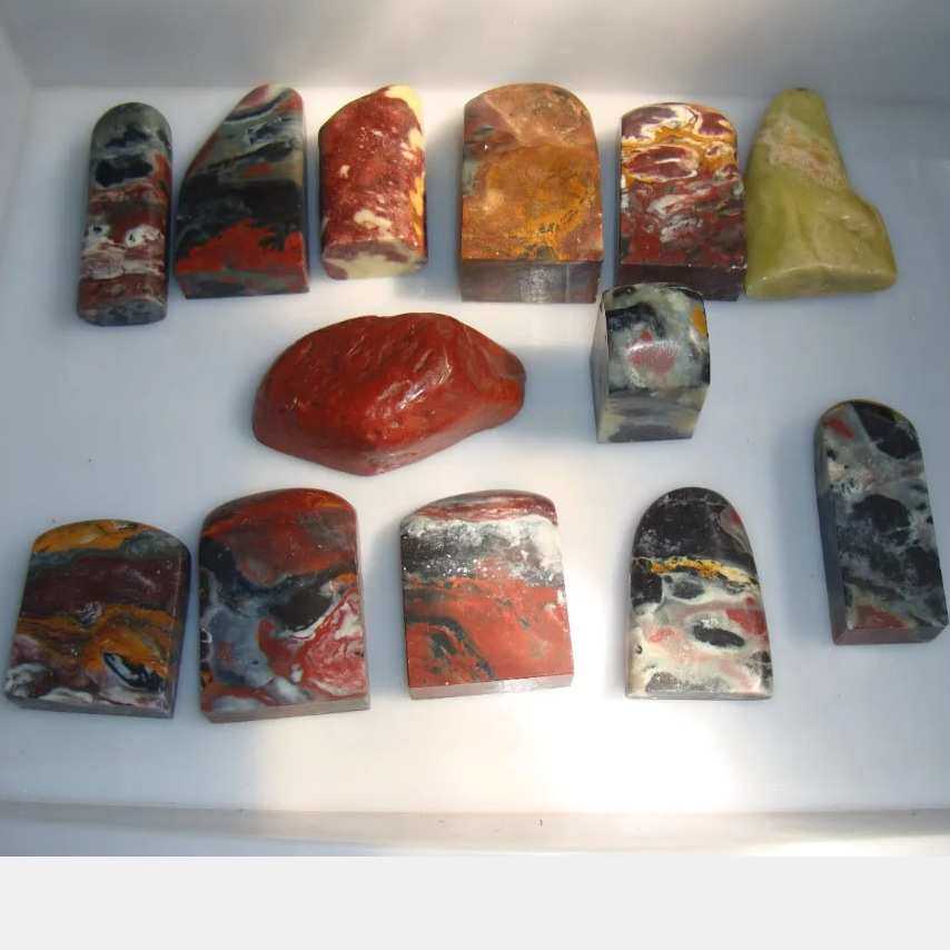 青田石老货封门紫檀石扁章随形章印章一组13方印面9.5-1.3高9-4CM