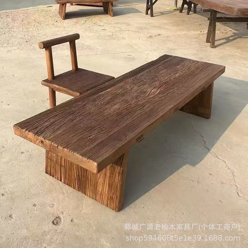 老榆木炕桌榻榻米飘窗日式原木炕几阳台禅意小茶桌定 制客厅矮桌