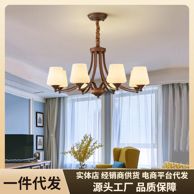 美式复古乡村客厅吊灯铁艺古铜色现代简约现代主卧室餐厅灯具新款