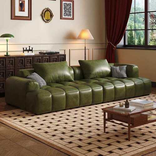 复古风猫抓油蜡皮泡芙沙发客厅家用小户型公寓直排美式方块沙发木