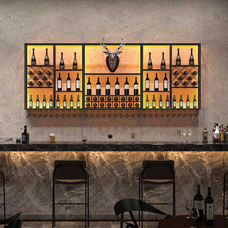 清吧吧台酒柜红酒架啤酒展示架酒吧酒架子壁挂酒架工业风酒墙