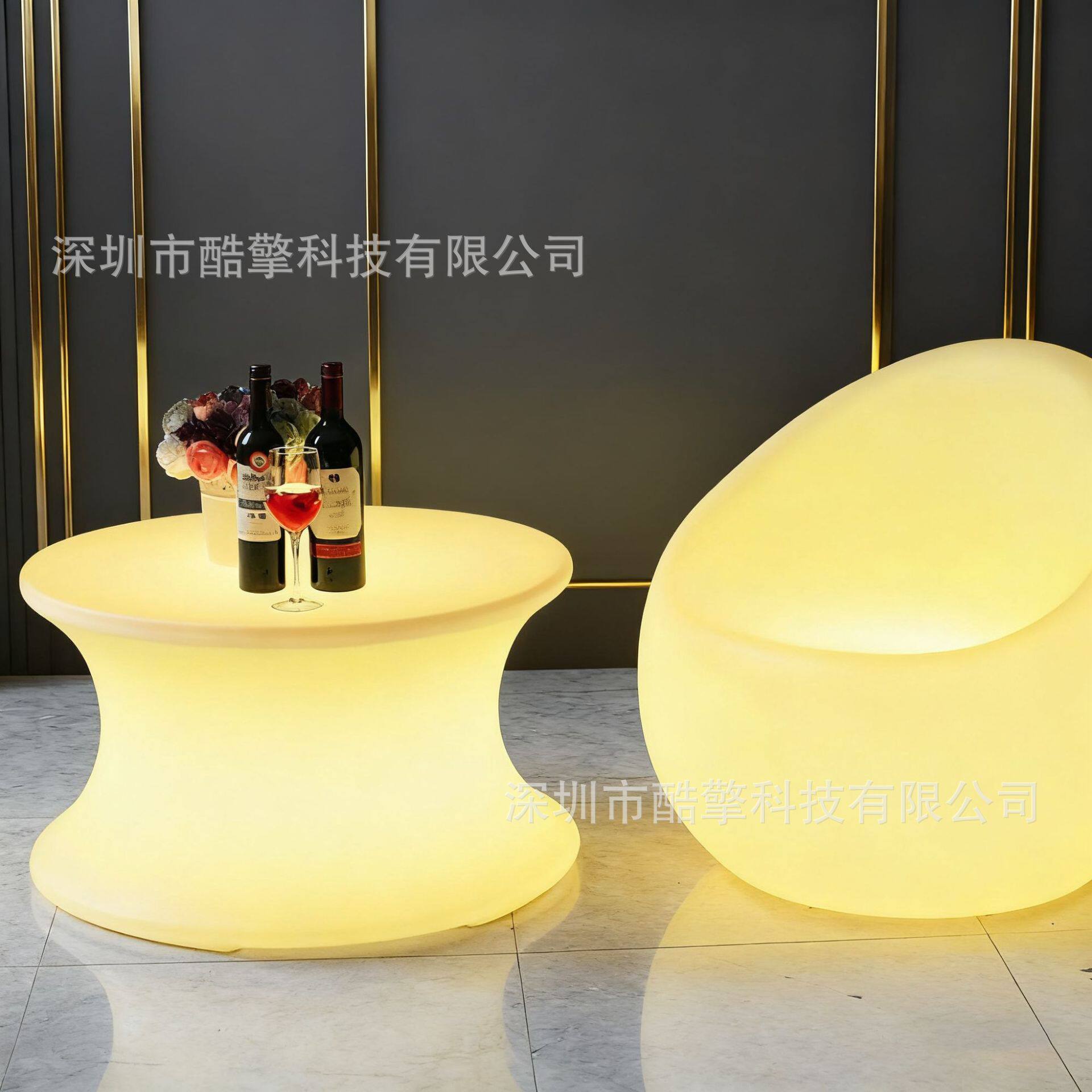 酷擎led发光桌子发光家具ktv茶几圆形台面桌椅酒吧矮茶几七彩遥控