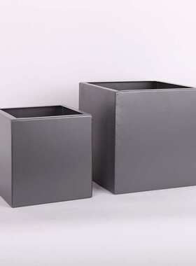 商场仿真绿植盆栽装饰花器组合落地式酒店灰色方形铁艺花盆摆件