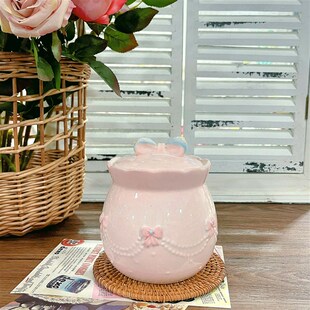 陶瓷猪油罐家用耐高温带盖蝴蝶结厨房装油罐的容器辣椒罐炖罐可爱