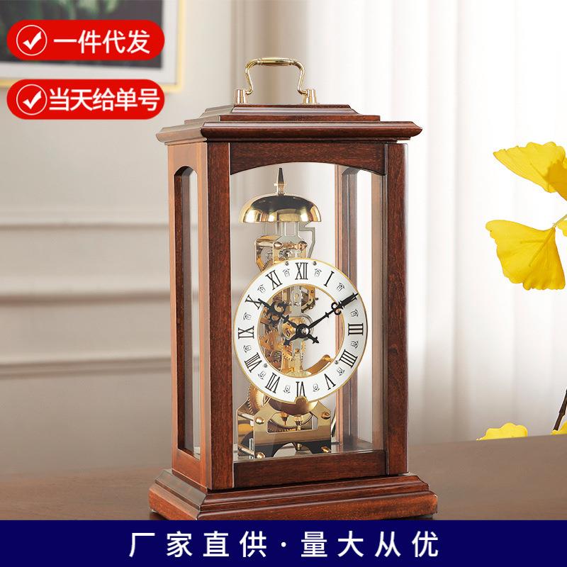 欧式机械座钟家用复古装饰摆件客厅仿古全铜机芯坐钟中式摇摆钟表
