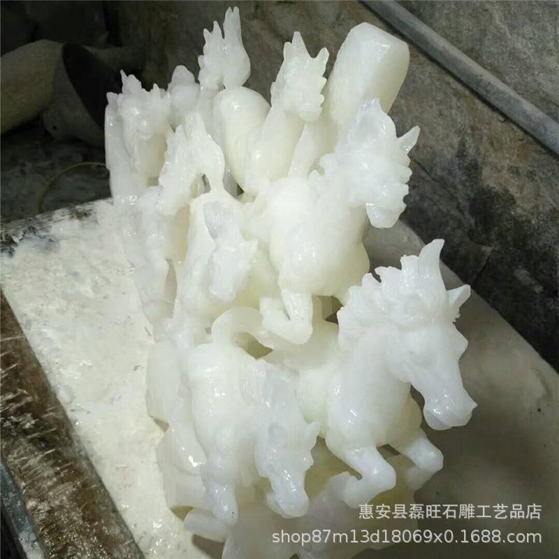石雕八骏马汉白玉 马雕刻工艺品八骏雄风家居动物摆件十二生肖马