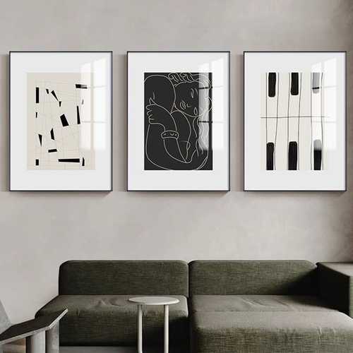现代简约客厅装饰画马蒂斯人物线条餐厅饭厅挂画黑白文艺卧室壁画