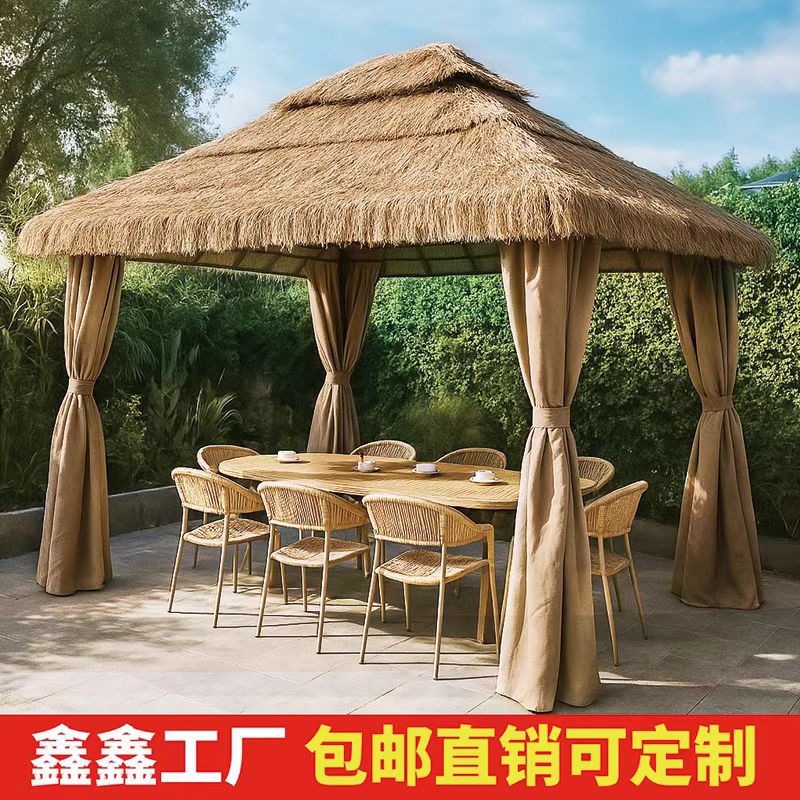户外凉亭茅草帐篷仿真稻草遮阳棚庭院花园农家乐民宿景区毛草凉亭