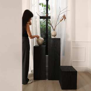 物居雕塑台侘寂风摆件底座装饰品复古落地实木头艺术展示台墩子