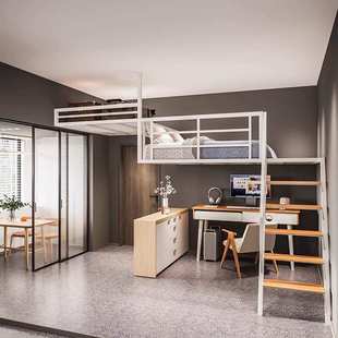 铁艺阁楼床店铺隔层公寓复式二层高架床定制挂壁宿舍铁艺高架床