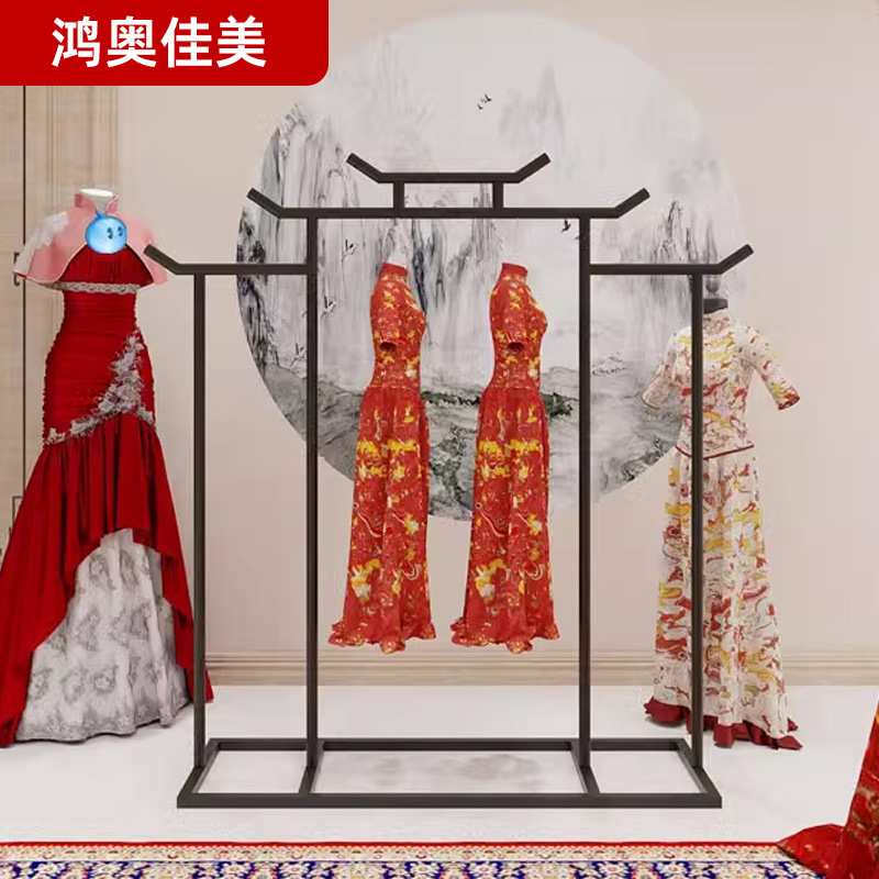 新中式汉服展示陈列架挂衣架落地免打孔仿古民族风服装道具展示架