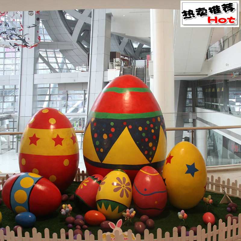 复活节玻璃钢大型彩蛋雕塑商场广场活动美陈摆件泡沫手工彩绘鸡蛋