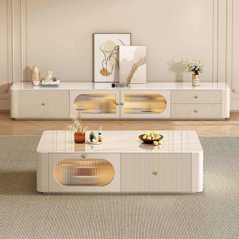 岩板茶几客厅2026新款高级感轻奢小户型家用奶油风简约电视柜组合