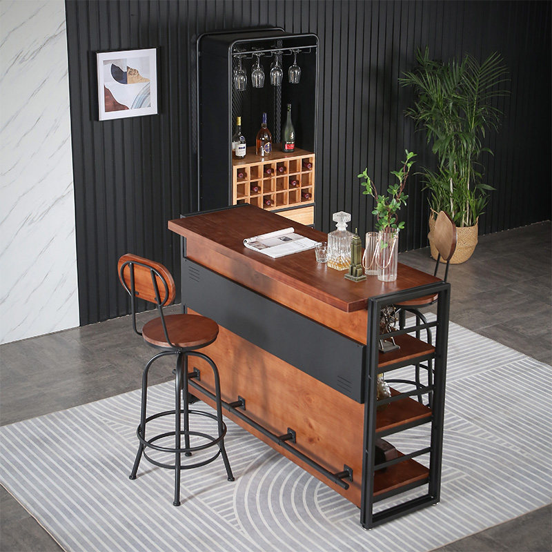 美式工业风实木吧台桌家商用隔断复古酒吧台咖啡奶茶店高脚桌吧台