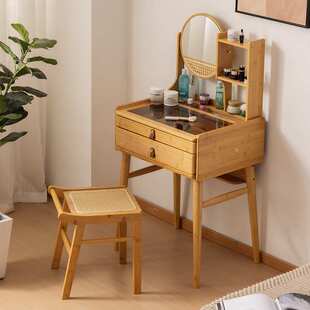 新款梳妆台收纳带置物架卧室小型化妆桌简约高级感带镜子梳妆组合