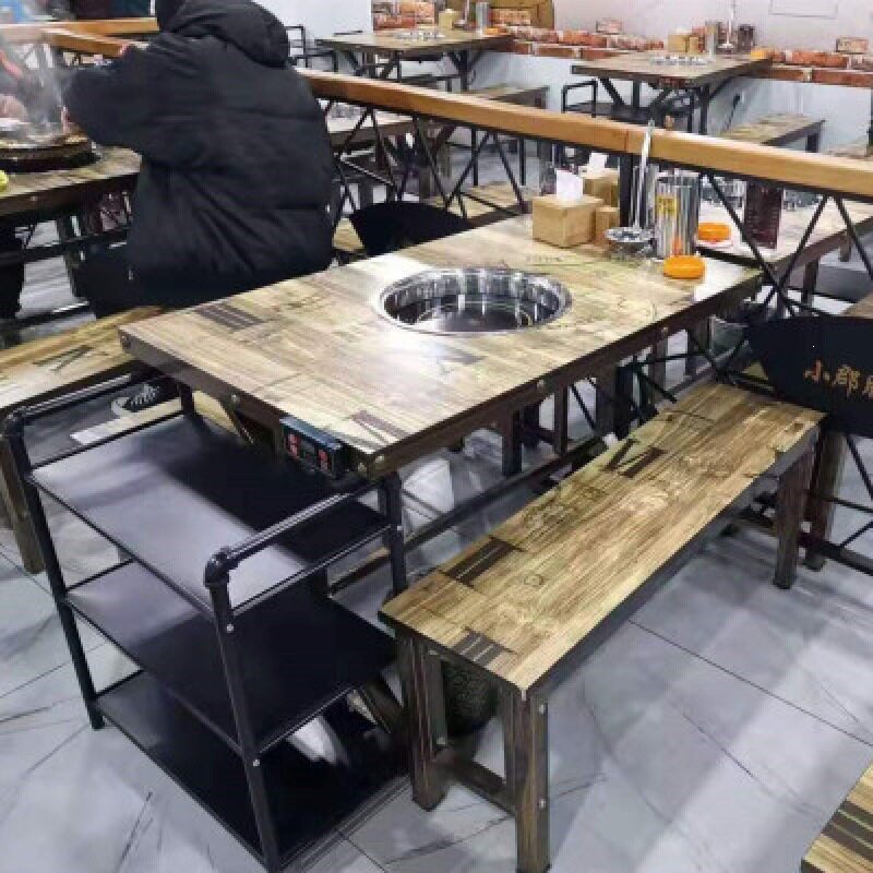 火锅桌子一体商用串串烙锅火锅店烤肉烧烤组合餐厅家具餐桌家装建