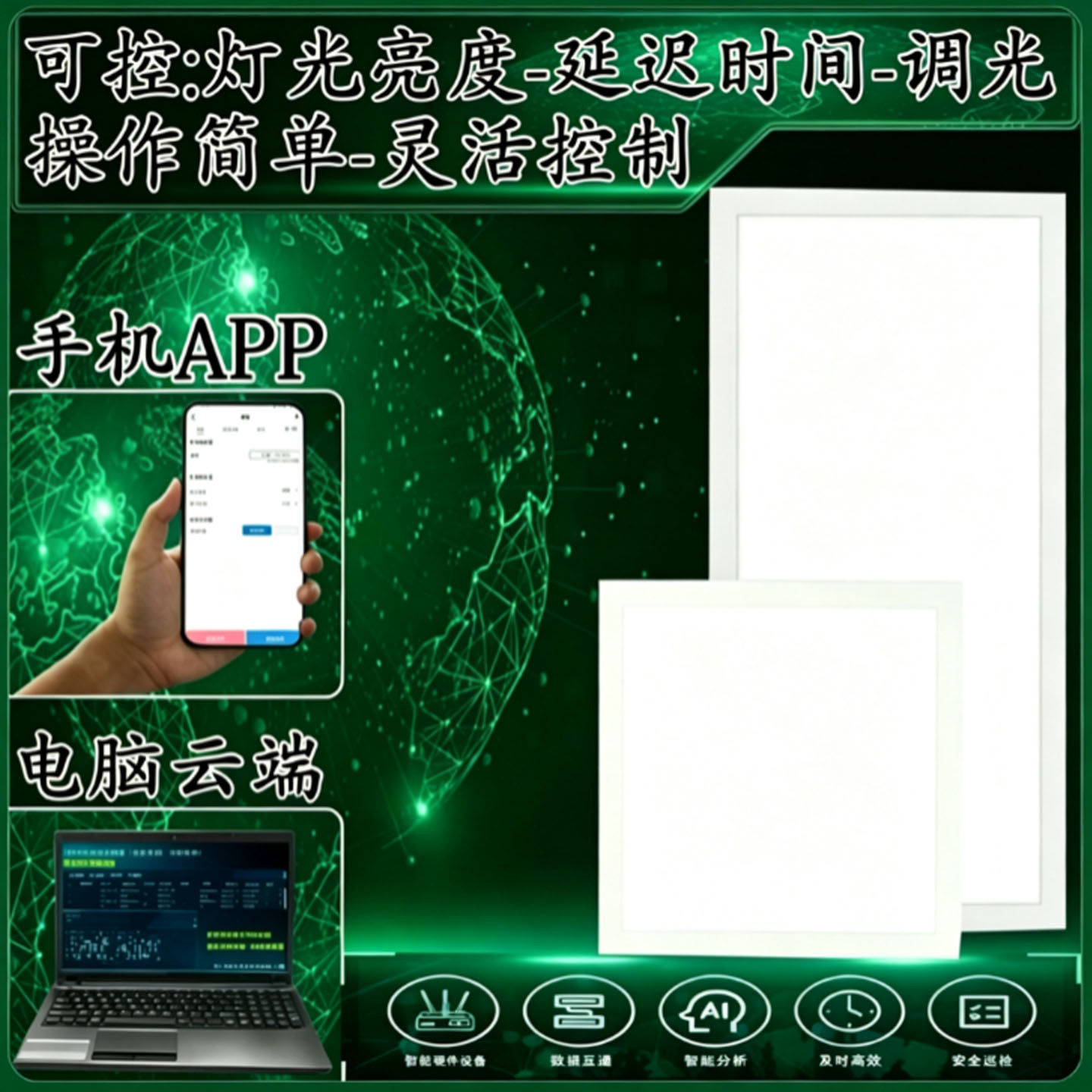 微波感应5.8G自组网物联网应急面板灯吊顶led人体雷达感应平板灯