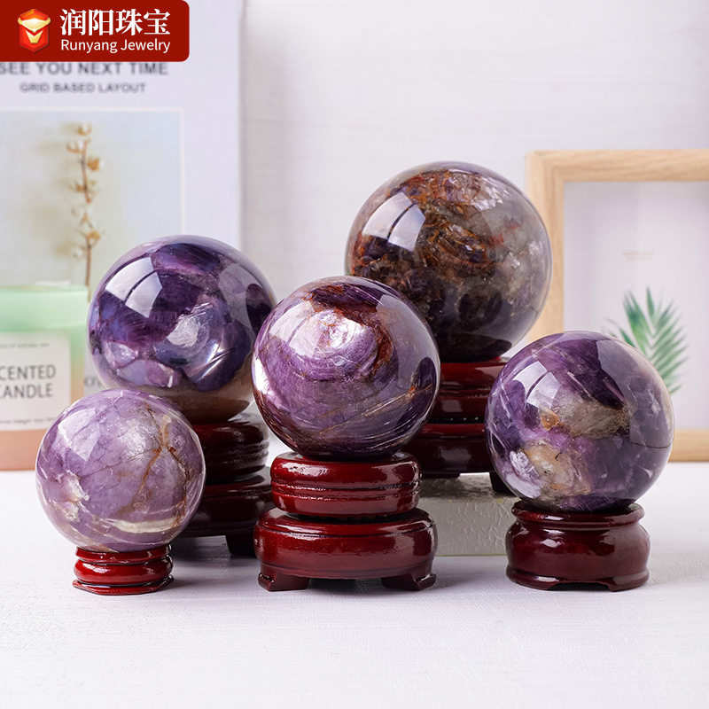 天然紫锂云母水晶球紫水晶原石打磨能量石球家居桌面工艺品摆件