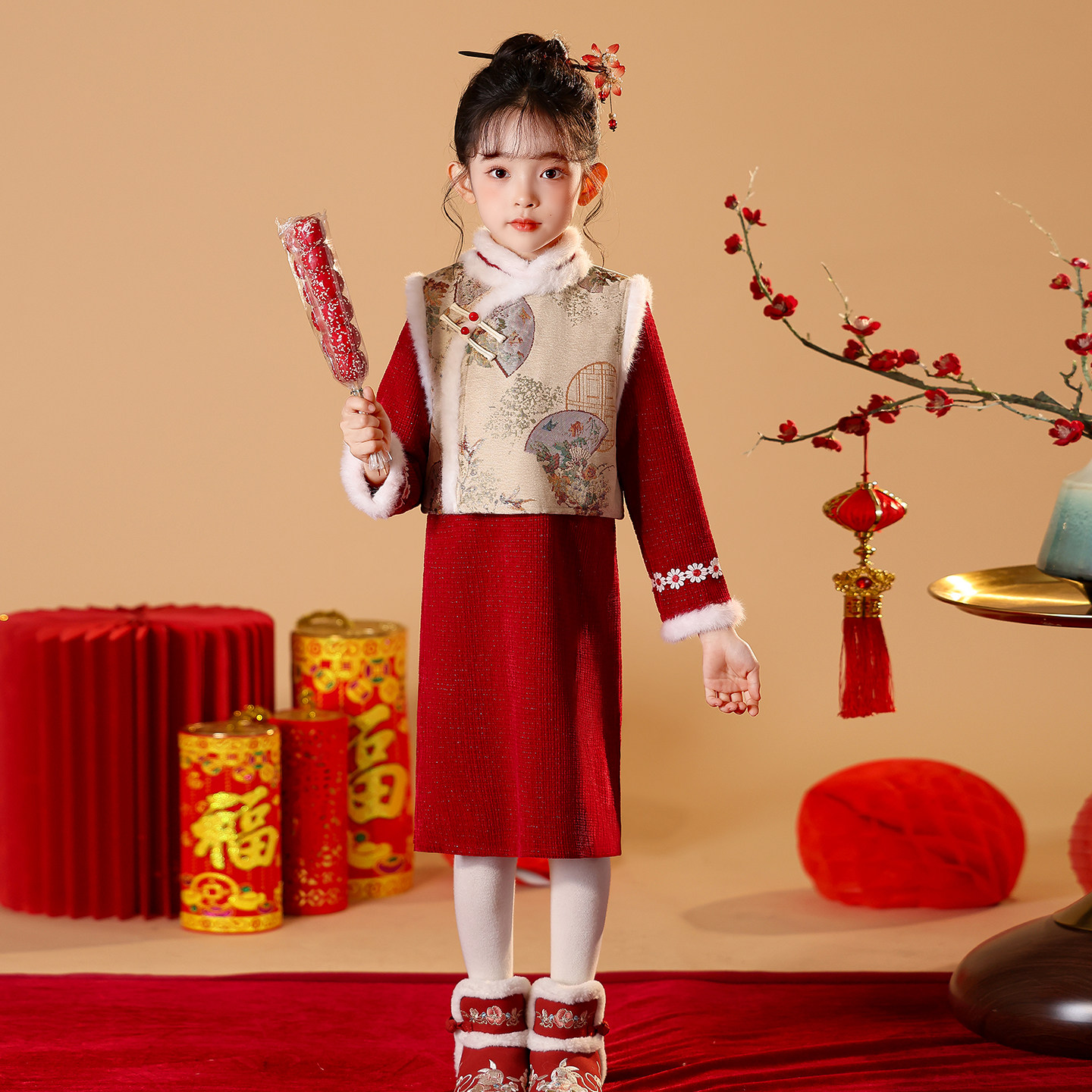 汉服女童2026新款冬装拜年服旗袍儿童古风唐装冬季加厚过年服套装,童装/婴儿装/亲子装,唐装,淘宝优惠券,粉丝福利购,淘宝优惠卷