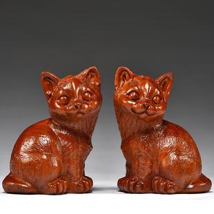 花梨木雕猫摆件动物吉祥物木猫家居客厅装饰店铺开业送礼手工艺品