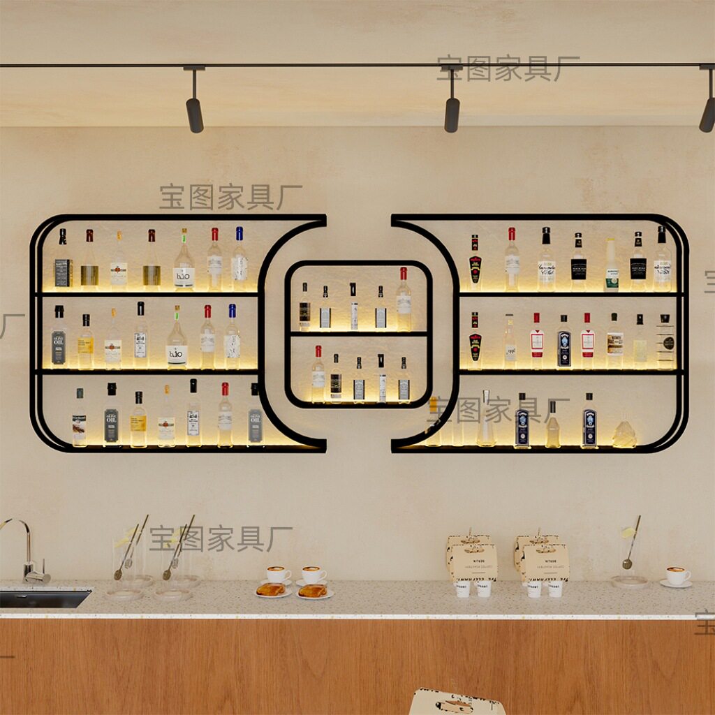 工业风壁挂酒架酒吧餐厅铁艺墙上酒架创意背景墙多功能展示架酒柜