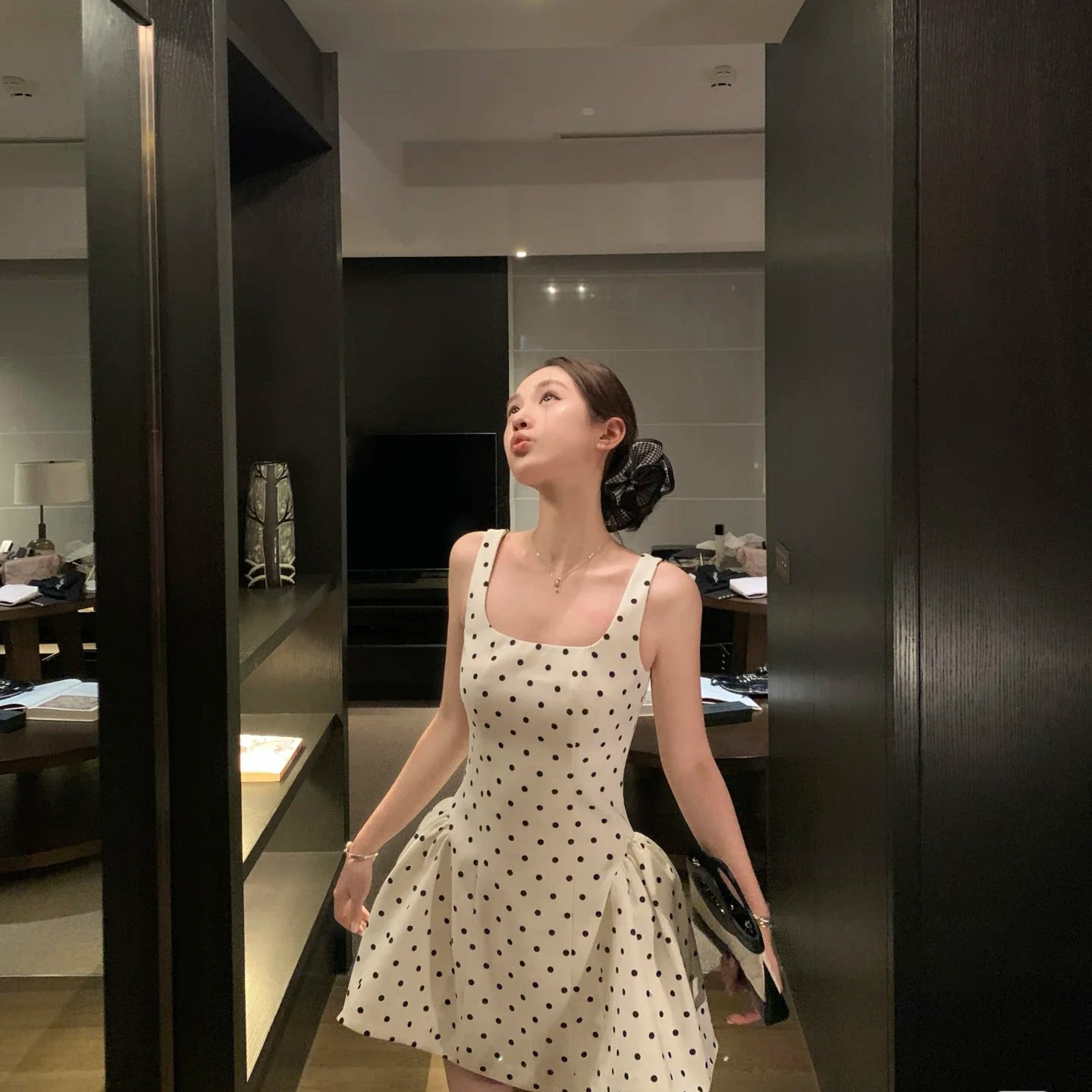 双轨虞书欣姜暮同款早春2025新款小个子白色波点连衣裙高级感短裙图片