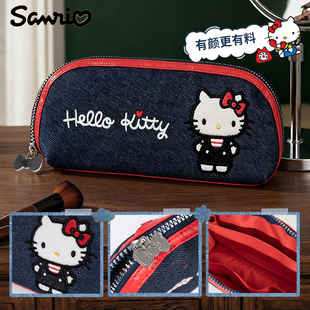 三丽鸥凯蒂猫初中生笔袋女简约复古牛仔风手提包铅笔袋卡通高颜值文具盒高中生时尚大容量笔包布袋女生笔盒