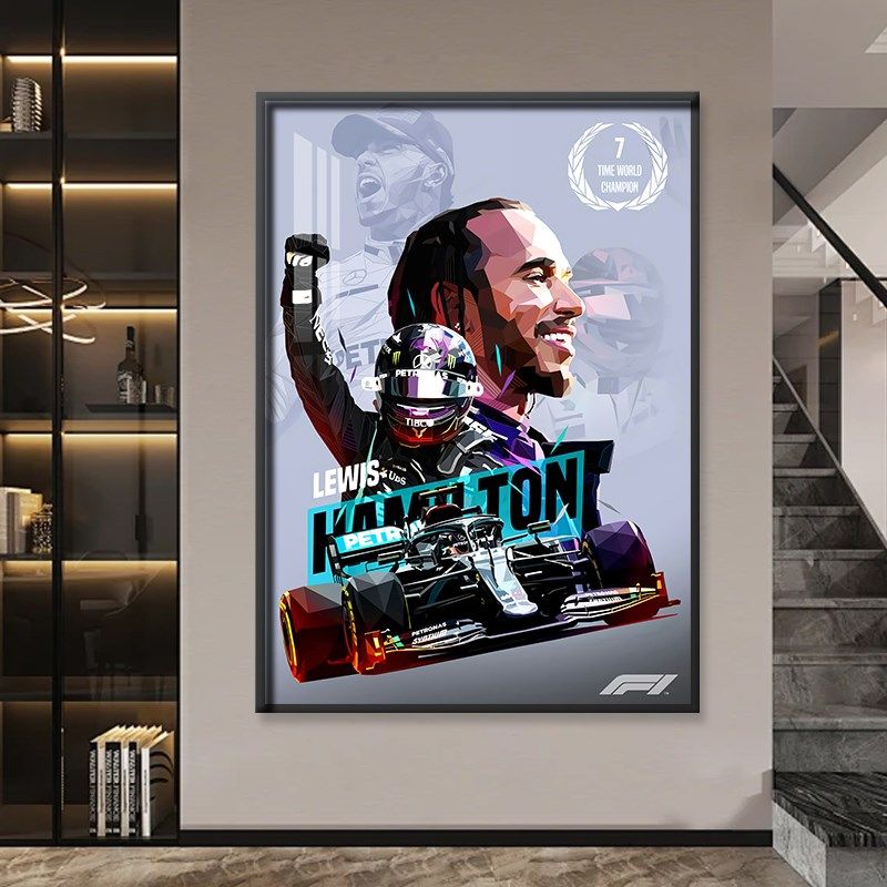 F1赛车手装饰画客厅玄关挂画剪影速度线抽象俱乐部周冠宇海报壁画