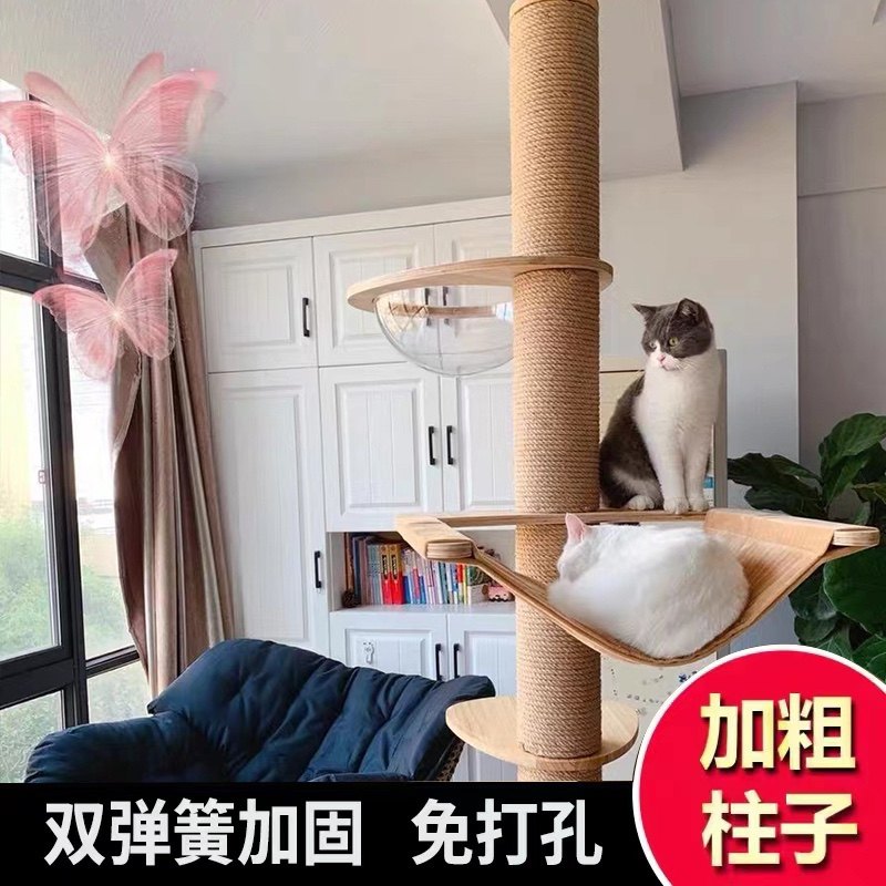 宠物用品猫爬架麻绳别木通天柱实树猫窝一体豪华猫墅猫玩具免打孔