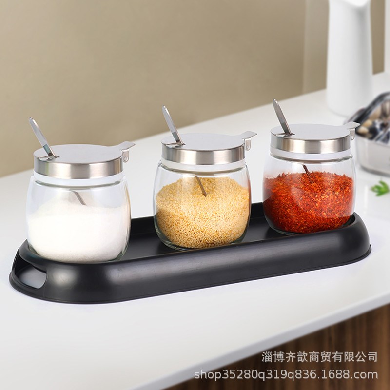 调料盒厨调组合装 套房家用调味罐 餐桌商用带勺子装料罐辣椒油罐