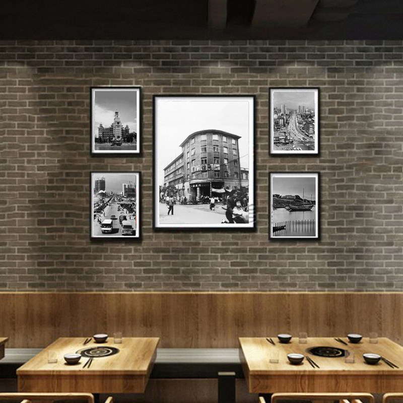 老厦门餐厅小吃饰挂画复古怀旧墙黑画饭店墙面装店壁白照片装饰画