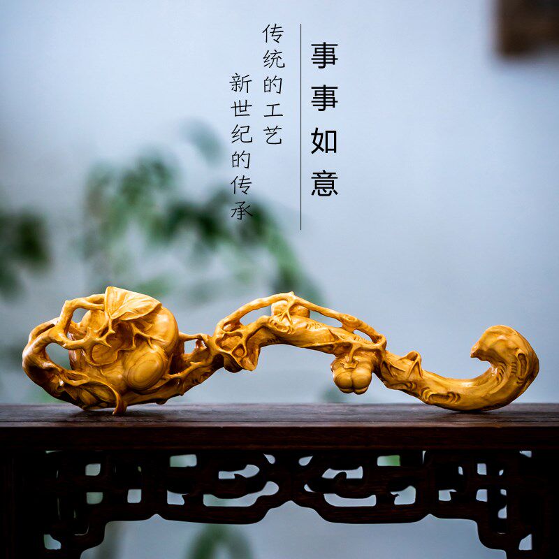 客杨木雕事事如意摆件礼品家居装饰小创意品雕件实木黄厅红木摆设