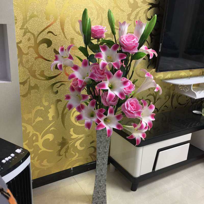 仿真百合套装瑰花干花假花仿真花家居客厅落地绢花花套玫花瓶花装