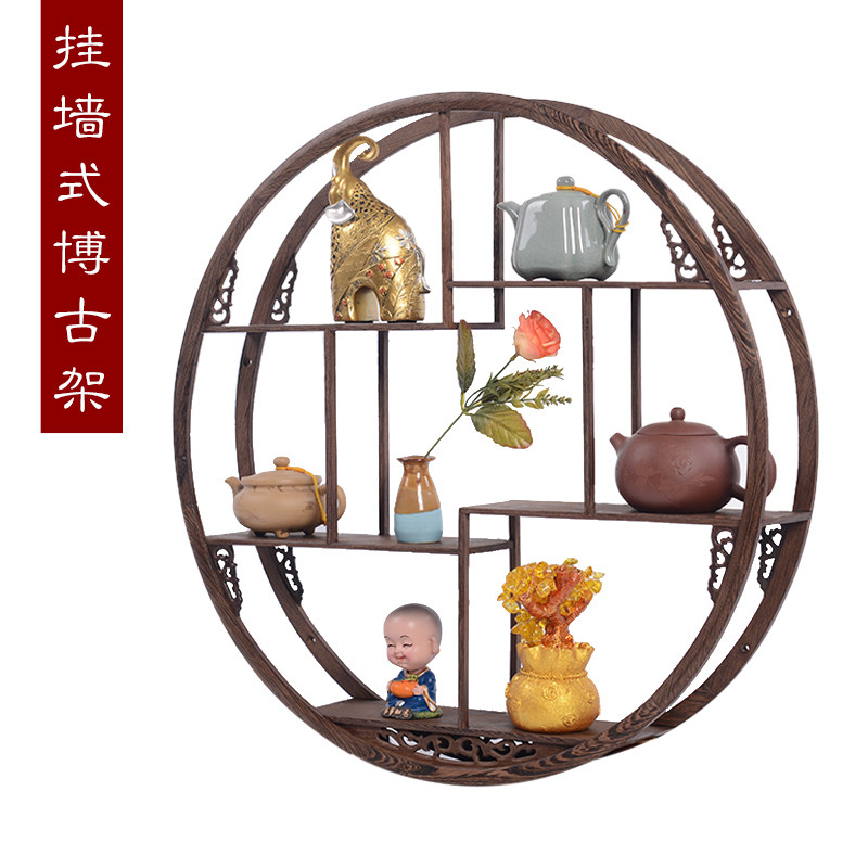 鸡翅木花茶挂墙式中式博古架茶梨家具实木多宝阁壶架子置物展示架