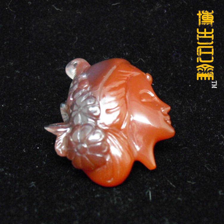 博古石斋天然原石手工雕刻南红玛瑙美人头像挂坠饰品手把件