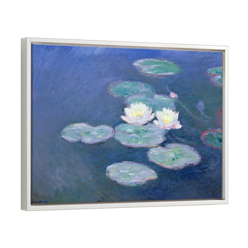 二狗姑娘 莫奈傍晚两朵睡莲 欧式餐桌客厅餐厅挂画装饰画墙壁画框