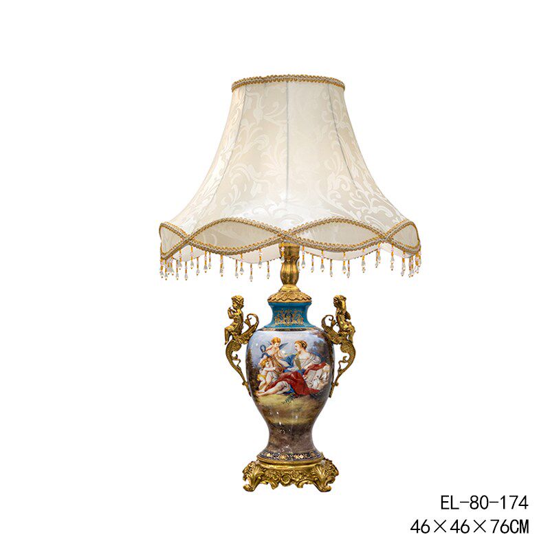 欧式重工雕刻手工描绘人物画像陶瓷铜客厅装饰台灯工艺品