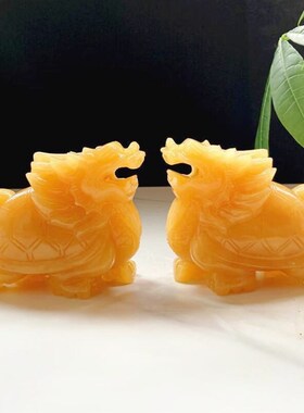 天然黄玉龙龟摆件米黄玉石龙龟玉雕店铺公司家居玄关装饰摆件