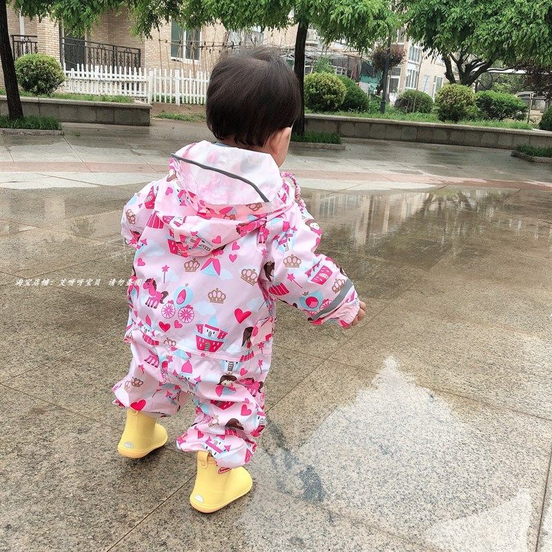 连体全身防尘服儿童雨衣男女童婴幼儿园立体小孩防护服反光条雨披