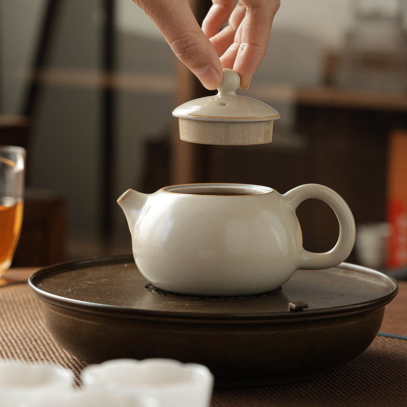 米黄汝窑茶壶陶瓷西施壶功夫茶具套装小单个泡茶器喝茶家用泡红茶